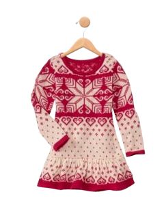 Pinkish Red Cream Sweater Dress