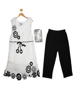 Black White Crochet Tunic Capri Leggings