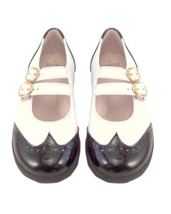 White Leather Black Patent Dress Shoes