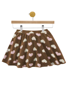 Girls Glamour Kitty Brown Pink Hearts Velour Skirt