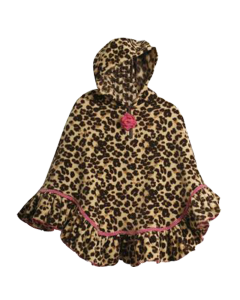 Girls Leopard Fleece Poncho Hood