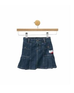 Pleated Denim Jean Skirt