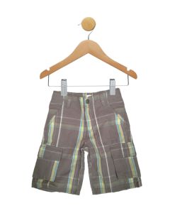 Grey Turquoise Blue Plaid Cargo Shorts