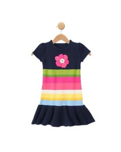 Navy Flower Stripe Sweater Dress