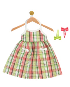 Plaid Halter Dress & Hair Clips Set