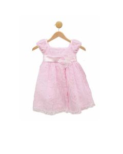 Pink Rosette Sheer Formal Dress