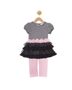 Girls Ruffled Skirt Dress and Leggings Set