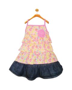 Ruffle Shirt Tiered Flowers Top & Denim Skirt