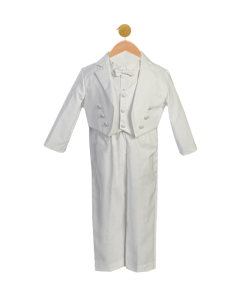 Boy White Cotton Wedding Tuxedo Christening Baptism Outfit